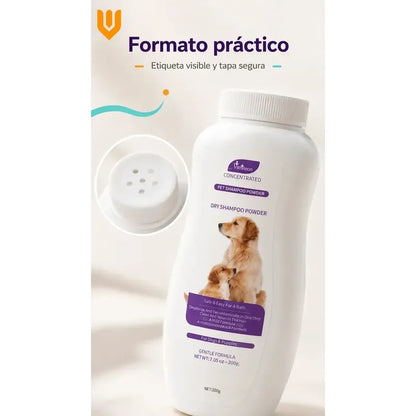X2 Shampoo Seco Perro Desenredante Anticaida Pelo Higiene Shampoo Seco Perro Polvo 200 G Baño Seco Desodorizante Desenredante Anticaída Pelo Higiene Limpieza Rápida Pelaje Suave - 200g