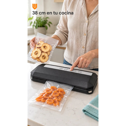 Selladora Vacio 38cm Negra Alimentos Máquina 10 Bolsas Negro Selladora Vacío Alimentos Sellado Empacadora Envasadora Bolsas Texturizadas Cocina Porciones Organización