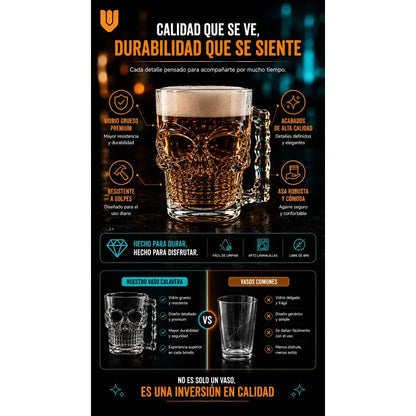 12 Vasos Cerveceros Calavera Vidrio Shopero Premium Bar Transparente