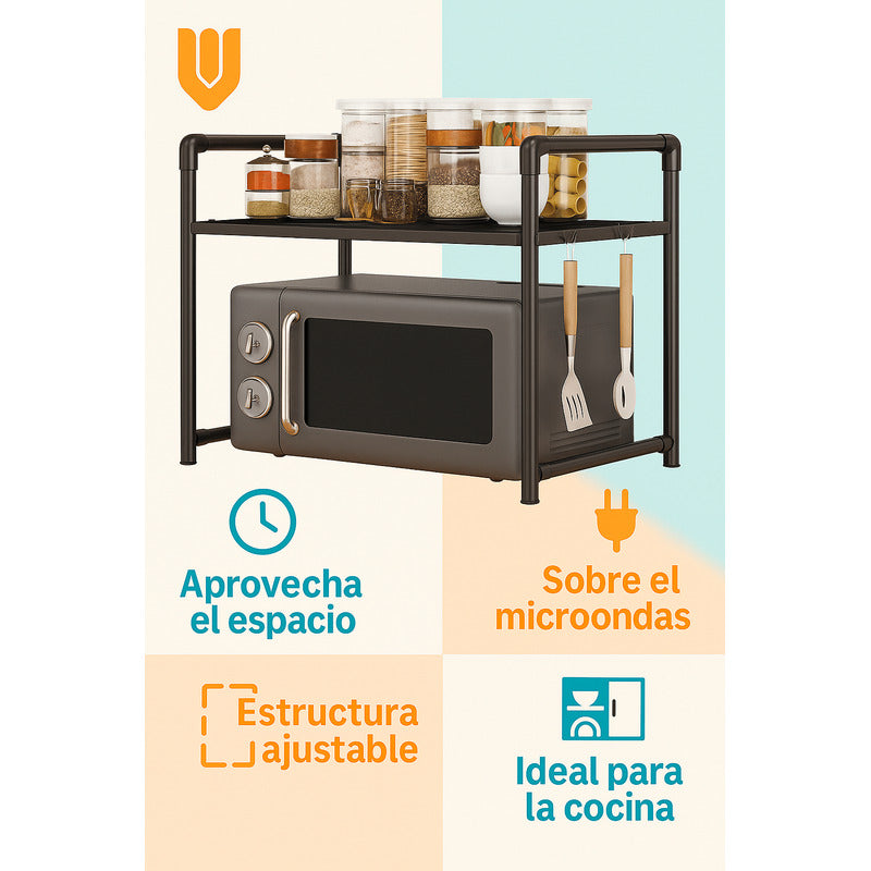 Estante Organizador Para Microonda Soporte Repisa Con Gancho