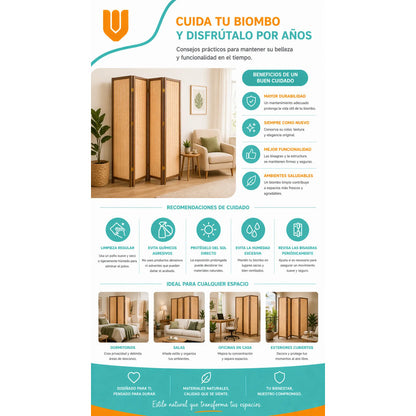 Vitrineon Biombo Compacto Resistente Diseño Contemporaneo Bi Biombo Tela Trenzada Panel Plegables Decoración Interior Elegante Divisor Ambientes Estilo Contemporáneo Funcional Hogar Beige