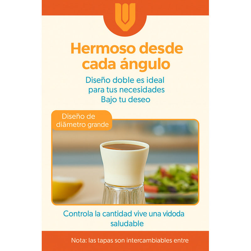 Set Dispensador Cocina Vidrio Aceite Vinagre Sal Pimienta Especiero