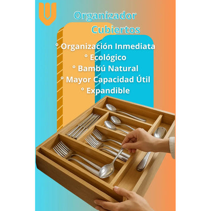 Organizador Cubiertos Expandibles Bambu Porta Cubiertos Bambú