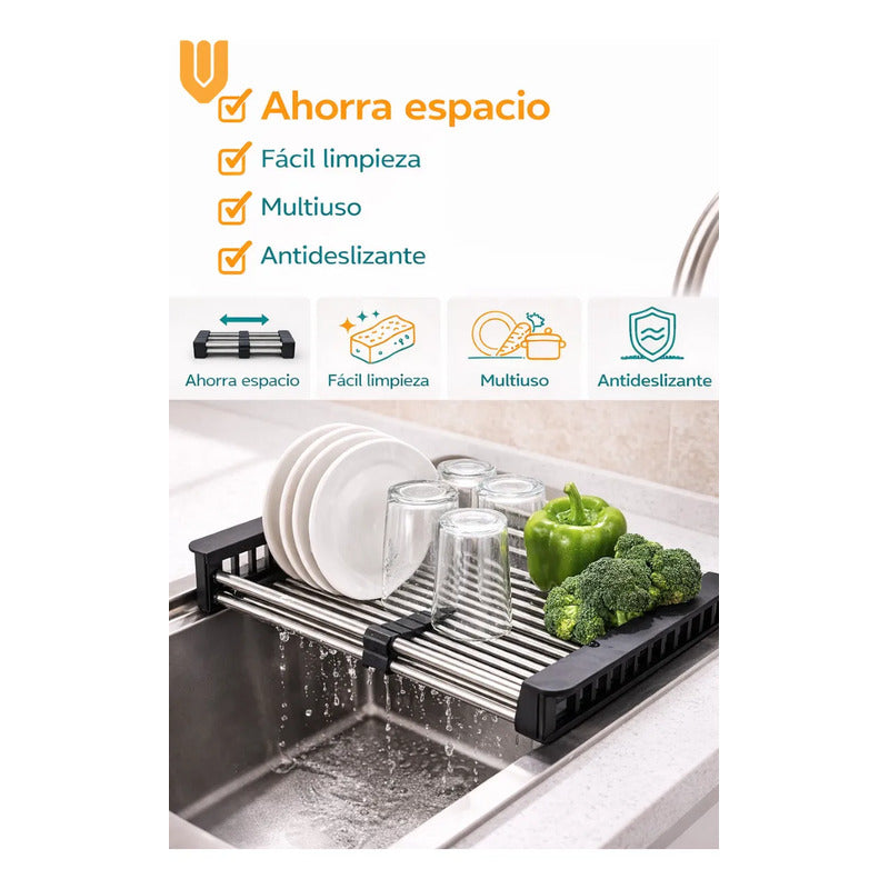 Secaplatos Escurridor Acero Resistente Antioxidable Premium Negro Acero Inoxidable Antioxidante Acabado Premium Resistente Humedad Cocina Fregadero Diseño Moderno Alta Durabilidad