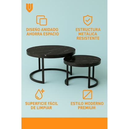 Mesa Centro Redonda Anidada Set 2 Mesas Auxiliares Madera