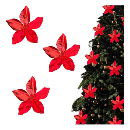 X12 Flores Navideñas Adornos De Navidad Decoración Rojo Rojo Floreado