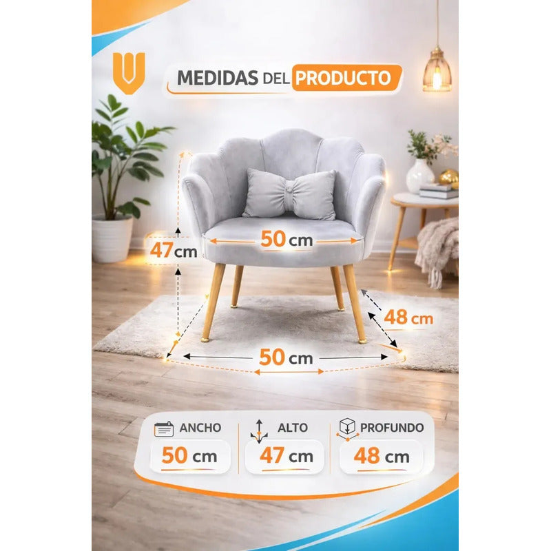 Silla Dormitorio Maquillaje Comoda Acolchada Uso Diario Pro Asiento Gris Claro Felpa Terciopelo Textura Suave Elegante Moderno Estilo Nordico Decoracion Living Premium Tela Terciopelo Felpa...