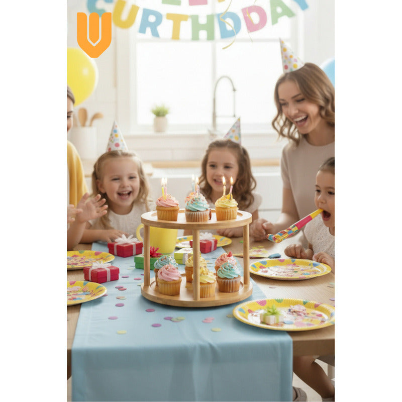 Porta Cupcake Giratorio Bambu Estante Organizador Dulces