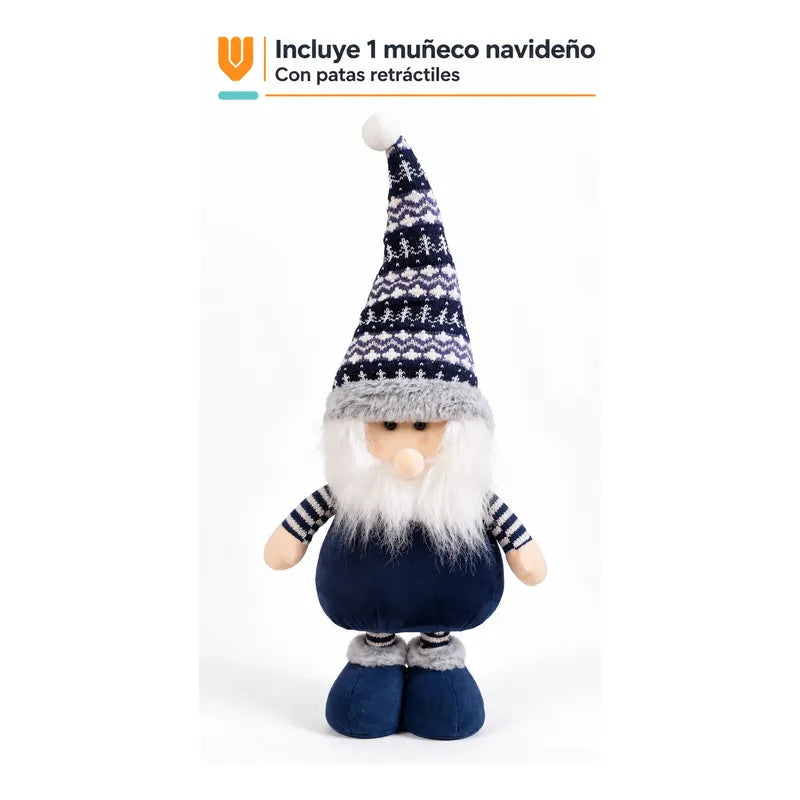 Muñeco Pascuero Navideño 86cm Retraible Decorativo Figura Blanco Muñeco Adorno Navideño Muñeco Papá Noel Viejito Pascuero Santa Claus Gorro Barba Blanca Figura Verdes Cascabel 86cm Retraible Pascuero