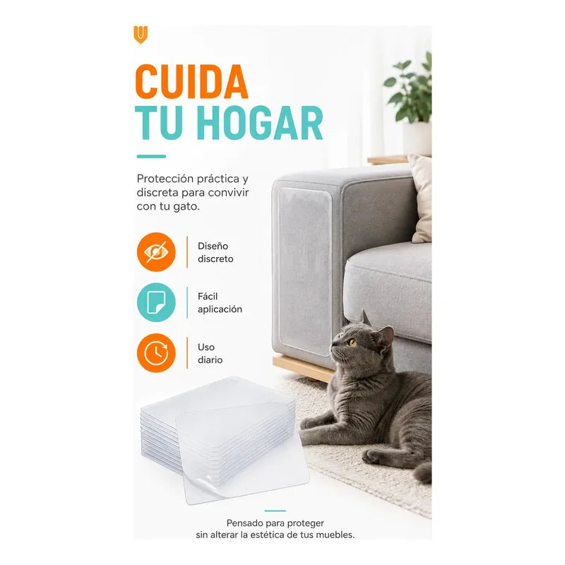Rascador Gatos 43x30cm Sofa Sillon Protector Antiarañazos Protector Adhesivo Antiarañazos Gato Pvc Transparente 43x30 Cm Pack 10 Reutilizable Removible Sofá Sillón Muebles Hogar 43x30