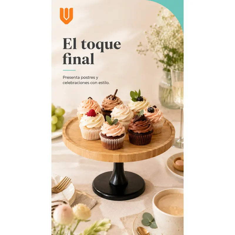 Base Torta Pedestal Cupcakes Stand Bambú Redondo Eventos Bambú Natural Tono Madera Claro Cálido Acabado Ecológico Premium Visible Estilo Nórdico Elegante Fiesta Postres Cupcakes