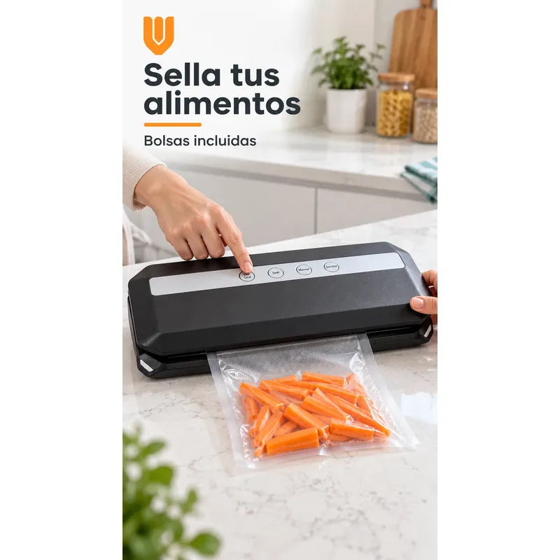 Selladora Vacio 38cm Negra Alimentos Máquina 10 Bolsas Negro Selladora Vacío Alimentos Sellado Empacadora Envasadora Bolsas Texturizadas Cocina Porciones Organización