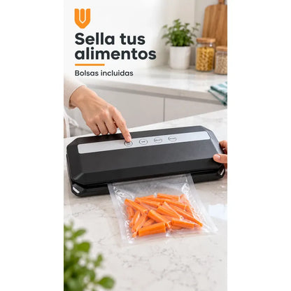 Selladora Vacio 38cm Negra Alimentos Máquina 10 Bolsas Negro Selladora Vacío Alimentos Sellado Empacadora Envasadora Bolsas Texturizadas Cocina Porciones Organización