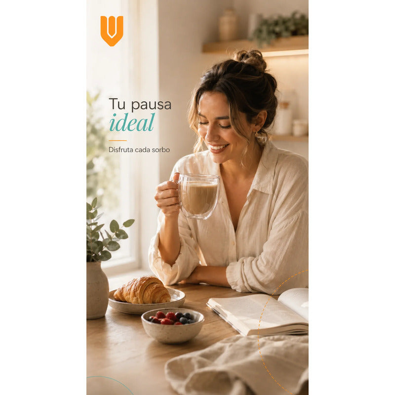Taza Doble Pared Café Té Disfruta Bebidas Calientes Espresso Redondeado Doble Pared Cuerpo Curvo Asa Ergonómica Boca Circular Base Estable Estilo Moderno Individual Hogar Uso Transparente Cristal...