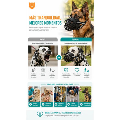 Mascara Canina Anti Mordidas Control Ladrido Comodo Resisten Negro Mediano