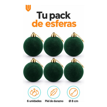 6 Esferas Navidad Adorno Piel Durazno Bolas Decorar 8cm Esferas Navidad Adorno Piel Durazno Bolas Decorar 8cm Verde Esferas... 8cm