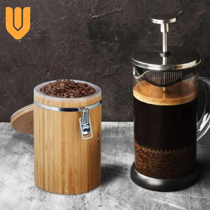 Envase Ecologico Bambú Sustentable Conservador Gourmet Cafe Bambu Natural Organico Ecologico Madera Claro Calido Rustico Cocina Despensa Minimalista Sostenible Premium