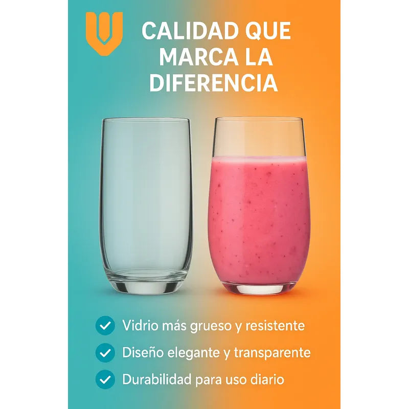 Vitrineon Cl Set 6 Vasos Vidrio Resistente 520 Ml Cristal Transparente
