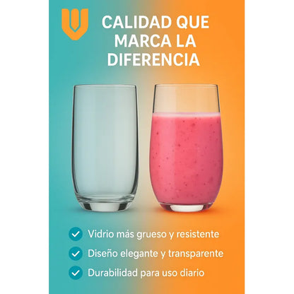Vitrineon Cl Set 6 Vasos Vidrio Resistente 520 Ml Cristal Transparente