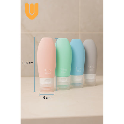 Pack 4 Botellas De Viaje De Silicona Dispensador Viaje 90ml