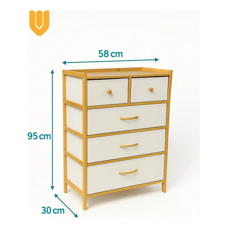 Organizador Comoda Bambu Cajonera 4 Niveles Organización Hog Bambu/cajones Blancos