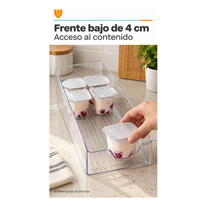 Organizador Acrílico 35cm Refrigerador Despensa Transparente Transparente Acrílico Rectangular Organizador Abierto Frente Bajo Base Acanalada Despensa Refrigerador Orden