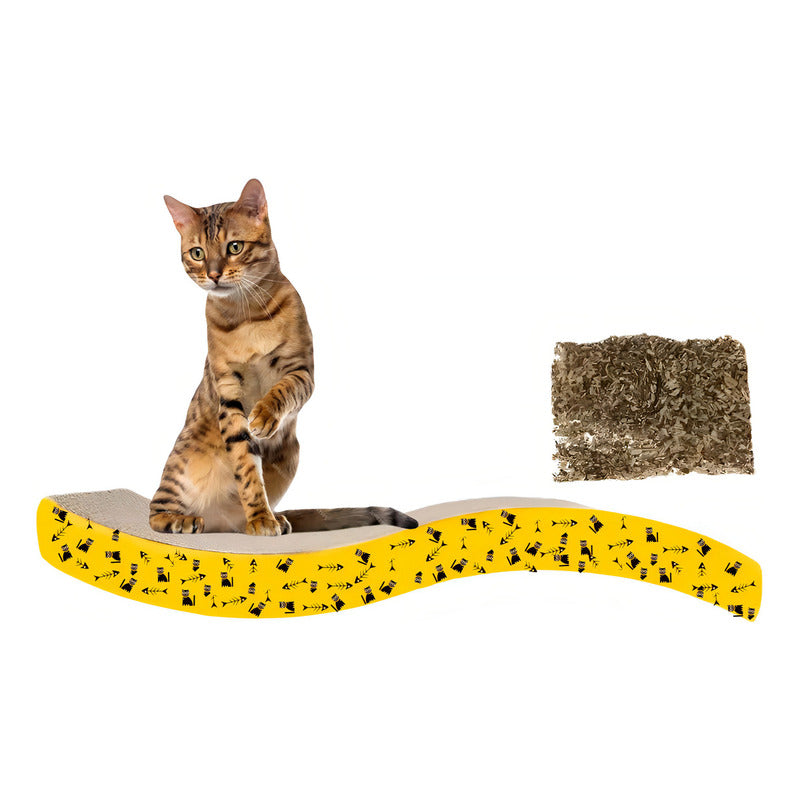 Rascador De Gato Con Catnip De Carton Cosas De Gatos Rascador Carton Corrugado  Tus Mascotas Rascador Ola Amarillo