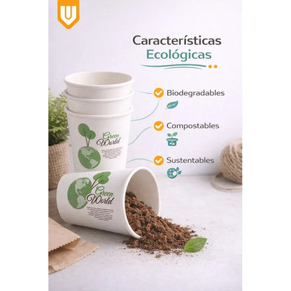 Vasos Desechable Compostables Biodegradable Café Jugo Agua Blanco Pequeño