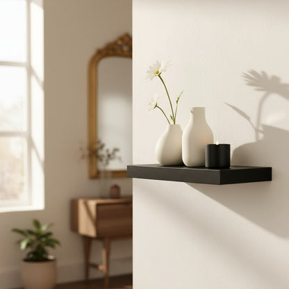 3 Repisa Flotante Dormitorio Baño Estantes Pared Mdf 40x15cm Negro