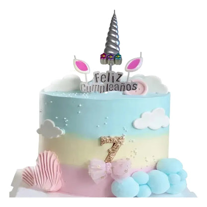 Set 4 Velas De Cumpleaños Adornos Para Tortas Unicornio