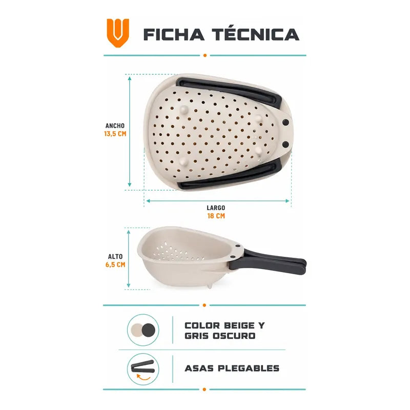 Colador Escurridor Plástico Asas Plegable Frutas Verduras Colador Escurridor Cocina Frutas Verduras Mini Asas Plegables Plástico Beige Compacto Perforado Drenaje