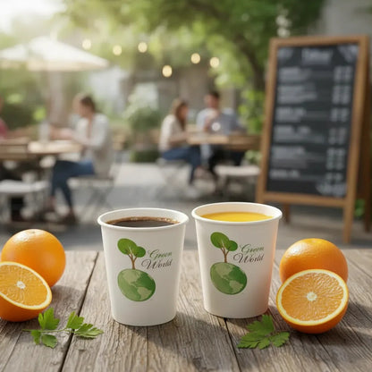 100 Vasos Cafeteria Bebidas Calientes Invierno Te Cafe 235ml Blanco Verde Natural Eco Biodegradable Compostable Sostenible Resistente Calor Antifugas Uso Cafeteria Bebidas Calientes Frias