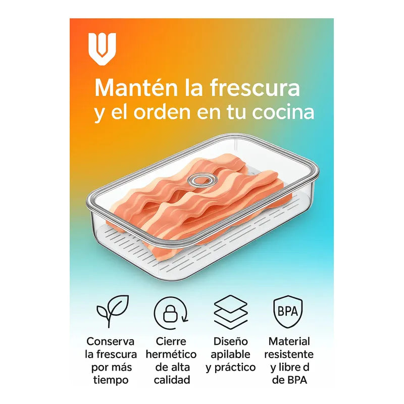 2 Organizadores Acrílicos Refrigerador Herméticos Alimentos Transparente