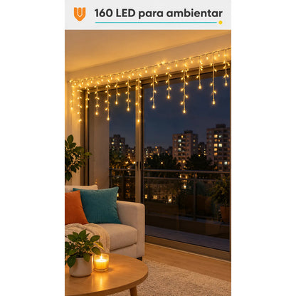 Luces Navideñas 5m 160 Luces Guirnaldas Cálidas Decoración Amarilla Guirnalda Led Cascada Navidad Decoración Cálida 5 Metros... Amarilla Guirnalda Led Cascada Navidad Decoración Cálida 5 Metros...