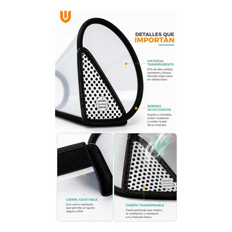 Cono Isabelino Veterinario Canino Felino Postoperatorio Collar Isabelino Recuperacion Quirurgica Mascotas Grandes Protector Veterinario Ajustable Premium Talla 2 Grande Mascotas Perros Gatos...