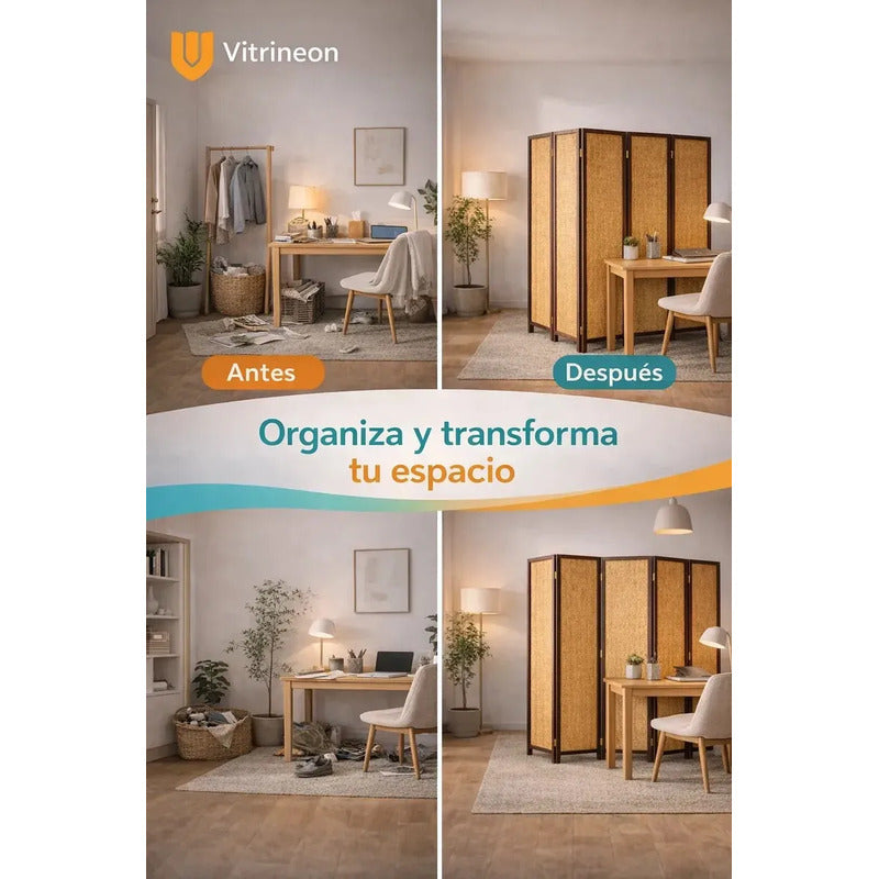 Biombo Separador Ambientes 4 Paneles Marron Natural Hogar Marron Claro Natural Estilo Madera Decoracion Interior Hogar Living Dormitorio Oficina Diseño Natural Moderno Paneles Plegables Biombo...