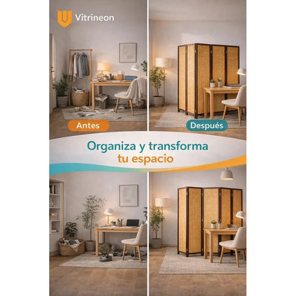 Biombo Separador Ambientes 4 Paneles Marron Natural Hogar Marron Claro Natural Estilo Madera Decoracion Interior Hogar Living Dormitorio Oficina Diseño Natural Moderno Paneles Plegables Biombo...