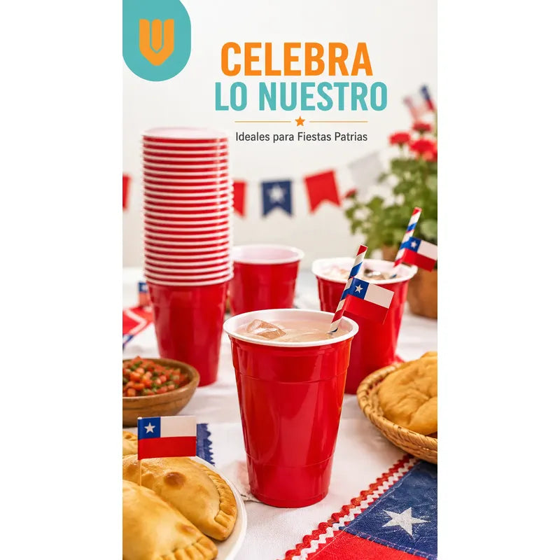 50 Vasos Plasticos Desechables Terremotos Bebidas Fiesta Rojo Bicolor Blanco Vaso Americano Fiestas Patrias Terremoto Fonda Celebración Chilena