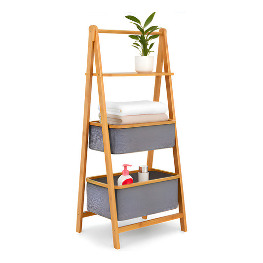 Mueble Organizador Baño Bambu Cestos Tela Repisa Toallas
