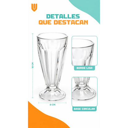 Set 6 Copas Vidrio 300ml Cristal Vaso Postre Batido Cerveza Copas Helado Vidrio Set 6 Postres Sundae Jugos Batidos Malteadas Transparentes Reutilizables Alto Diametro 300ml