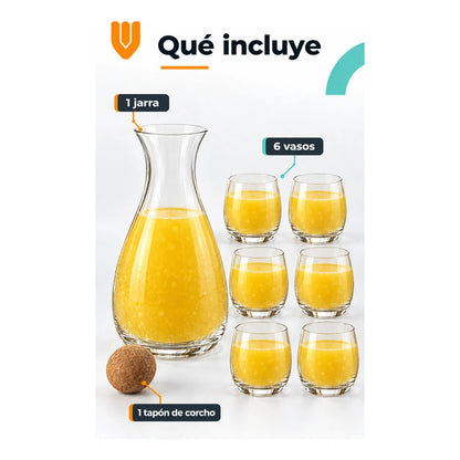 Jarra Vidrio 1800ml Jugo Tapa Corcho 6 Vasos 400 Ml Transparente Jarra Agua Jugo Vidrio Transparente Vasos Curvos Set 1800 Ml 400 Ml Tapón Bola Corcho Cocina Comedor 1800ml