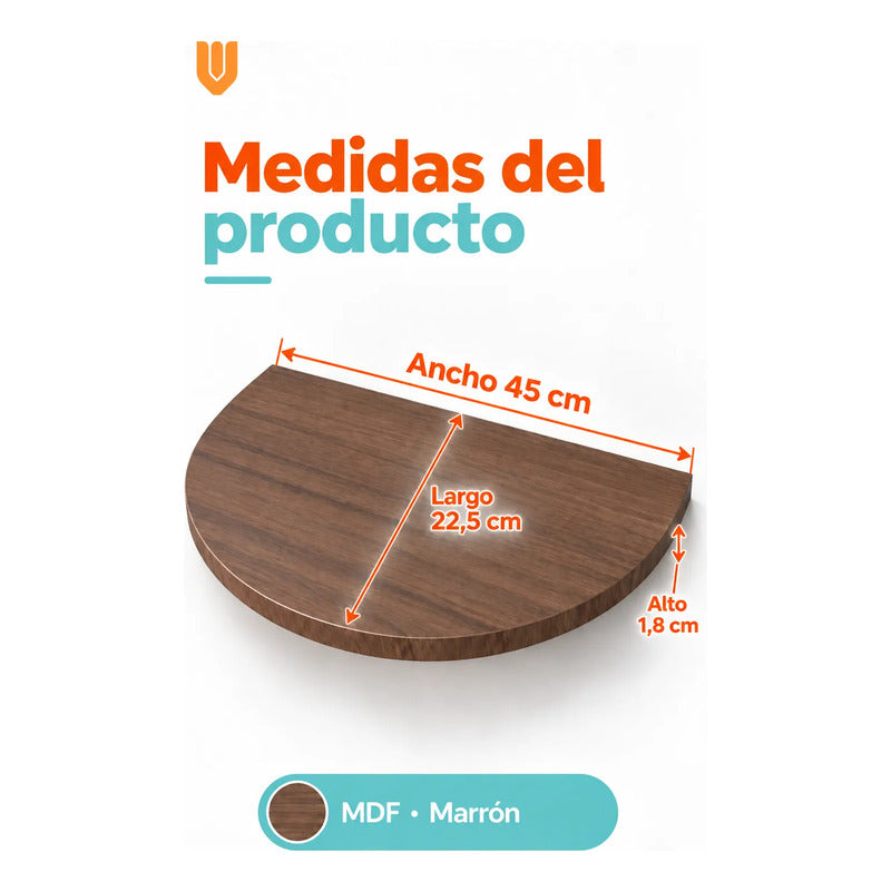 Repisa Flotante Semicircular Mdf Marron 45cm Vitrineon Cl Marron Repisa Mural Flotante Estante Decorativo Organización Recibidor Living Oficina Madera Mdf Muro Concreto Vestidor 45cm