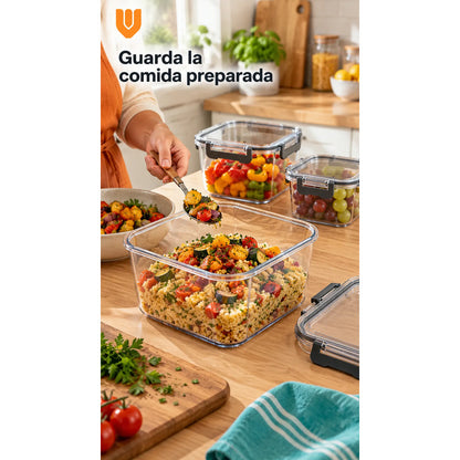 Set 3 Tupers Tapa Hermeticos Taper Contenedores Acrílico Transparente Tupers Rectangulares Potes Acrílico Transparentes Tapas Alimentos Cierres Laterales Cocina Despensa Hogar