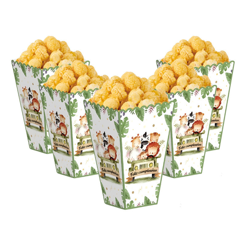X6 Cajas Cabritas Palomitas Safari Cajas Feliz Cumpleaños Verde Musgo