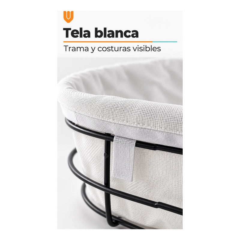 Panera Canasto Tela Ovalada 29cm Base Metal Servir Pan Blanco Panera Ovalada Canasta Pan Tela Metal Negro Borde Plegado Base... 29cm