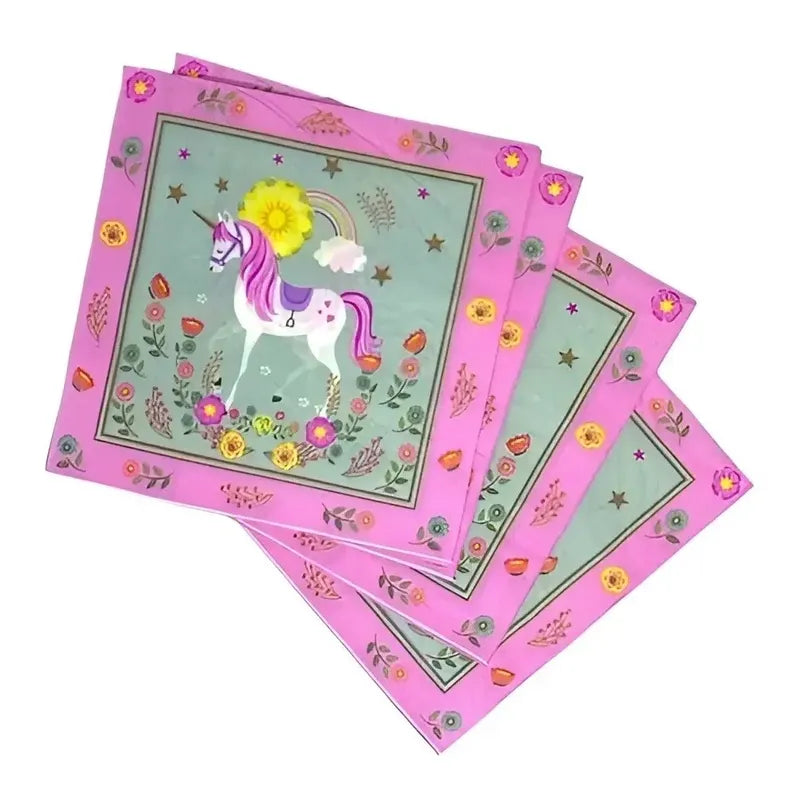 Set Platos Vasos Servilletas Decoración Cumpleaños Unicornio Unicornio