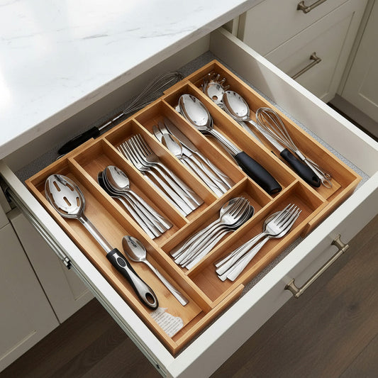 Organizador Cubiertos Bambú Expandible Cajón Cocina Ajustabl