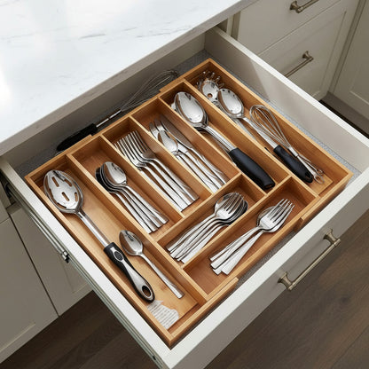 Organizador Expandibles Cubiertos Bambu Porta Cubiertos Bambú