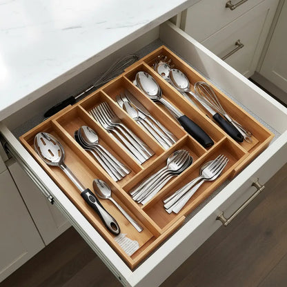 Organizador Cubiertos Bambú Expandible Cajón Cocina Ajustabl Bambú