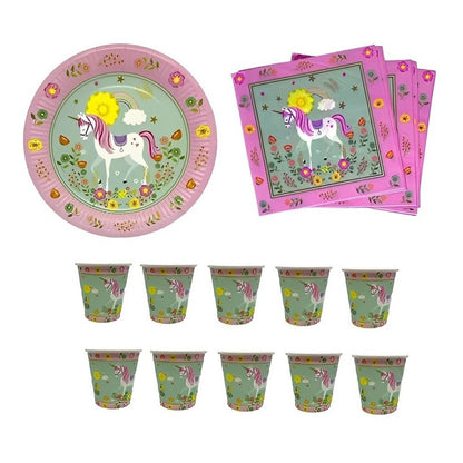 Set Platos Vasos Servilletas Decoración Cumpleaños Unicornio Unicornio